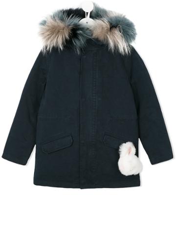 Yves Salomon Enfant - Hooded Parka - Kids - Cotton/polyester/marmot Fur - 12 Yrs, Blue