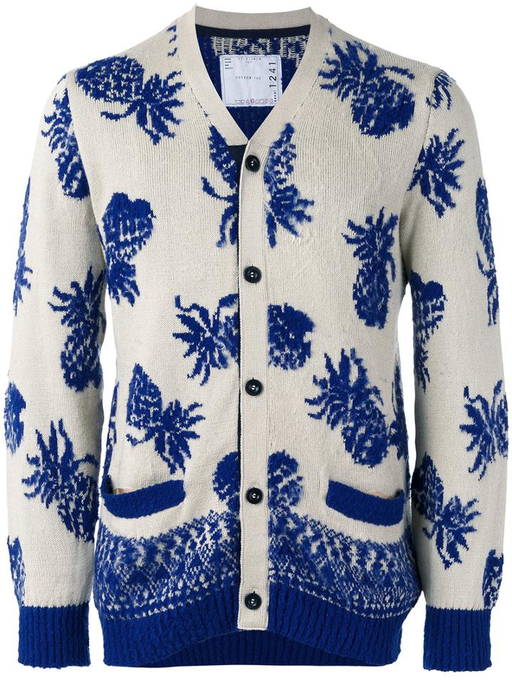 Sacai - Pineapple Print Cardigan - Men - Cotton - 1, Nude/neutrals, Cotton