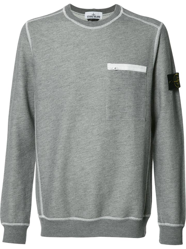 Stone Island Crew Neck Sweatshirt, Men's, Size: Large, Grey, Cotton/polyamide