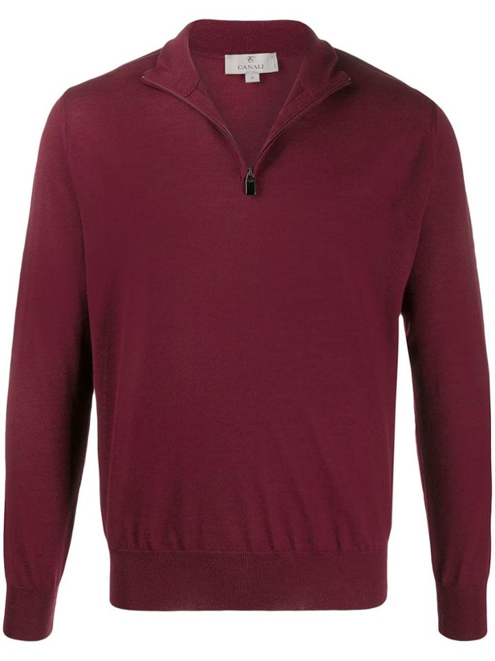 Canali Zipped Funnel-neck Pullover - Red
