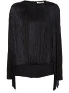 Nina Ricci Fringed Long Sleeve Top, Women's, Size: 36, Black, Silk/viscose/polyamide/cupro