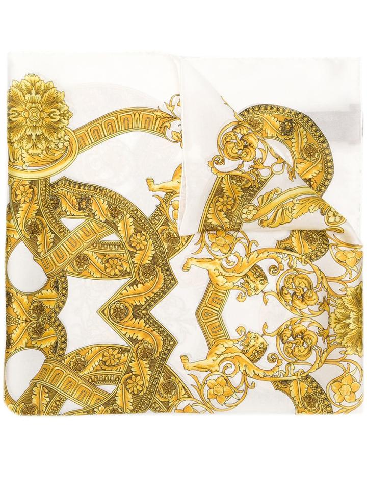 Versace Barocco Silk Scarf - White