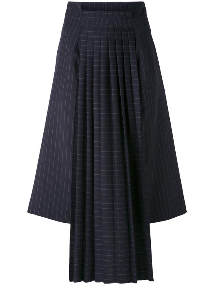 Off-white Pinstripe Pleated Detail Skirt - Blue