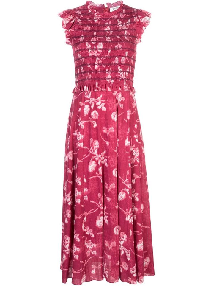 Sea Floral Print Dress - Red