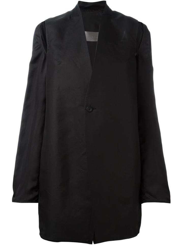 Rick Owens Cut-out Shoulder Coat, Size: 42, Black, Silk/cupro/viscose