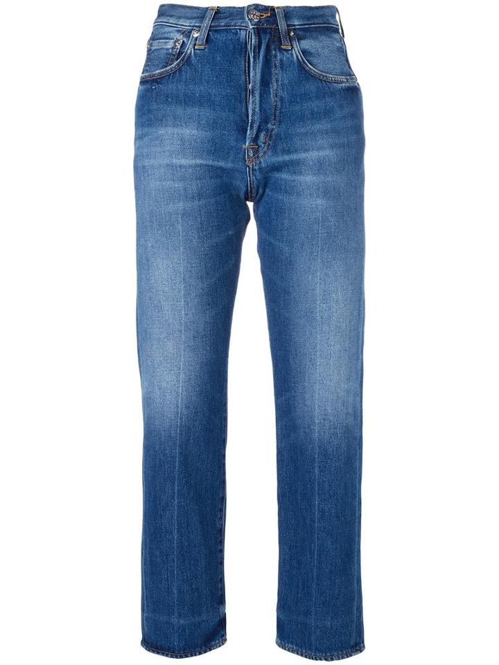 +people Boyfriend Cropped Jeans, Women's, Size: 28, Blue, Cotton