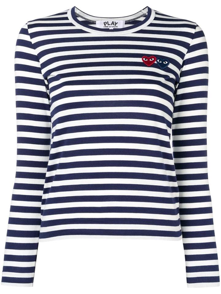 Comme Des Garçons Play Double-heart Logo Striped T-shirt - Blue
