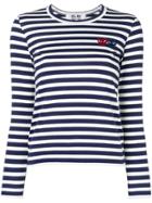 Comme Des Garçons Play Double-heart Logo Striped T-shirt - Blue