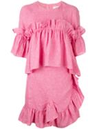 Goen.j Ruffled Shift Dress, Women's, Size: Small, Pink/purple, Linen/flax