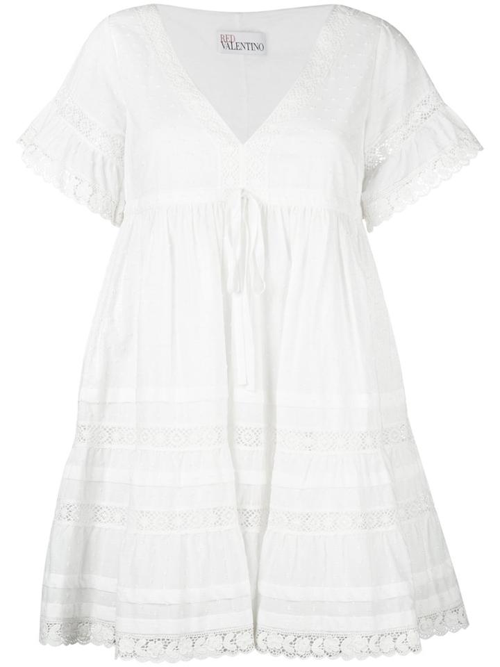 Red Valentino Lace Detail V-neck Dress, Women's, Size: 42, White, Cotton