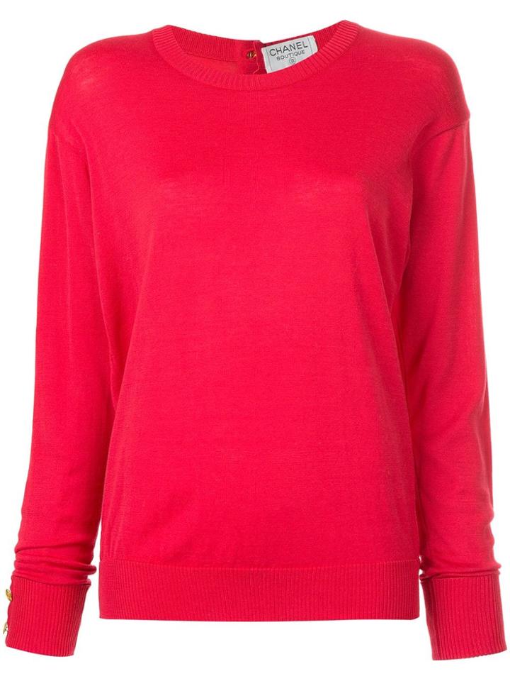 Chanel Vintage Back Button Slim Jumper - Pink & Purple