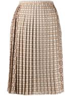 Burberry Contrast Graphic Print Pleated Skirt - Neutrals