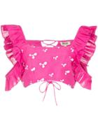 All Things Mochi Coney Printed Ruffle Crop Top - Pink