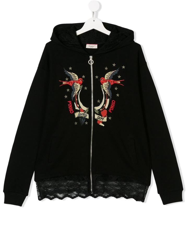 Pinko Kids Teen Zipped Hoodie - Black