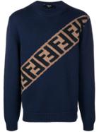Fendi Ff Logo Knitted Sweater - Blue