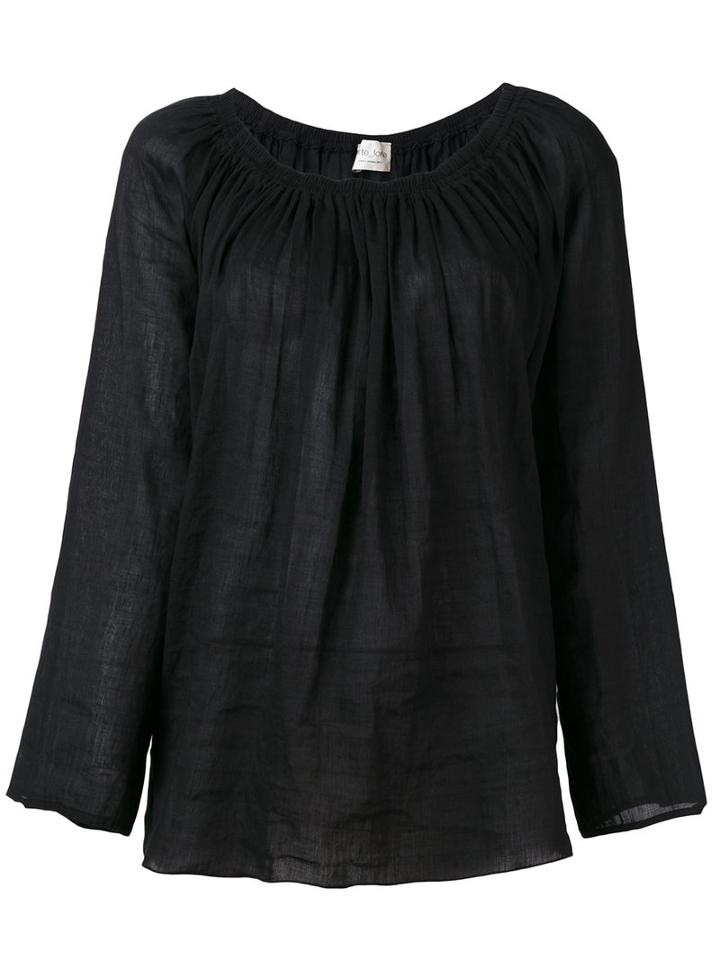 Forte Forte Gathered Boat Neck Blouse, Women's, Size: Ii, Black, Linen/flax/cotton