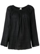 Forte Forte Gathered Boat Neck Blouse, Women's, Size: Ii, Black, Linen/flax/cotton
