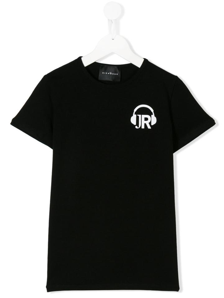 John Richmond Kids Teen Flocked Logo T-shirt - Black