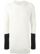 Ports 1961 Contrast Sleeve Ribbed Pullover, Men's, Size: Large, White, Virgin Wool