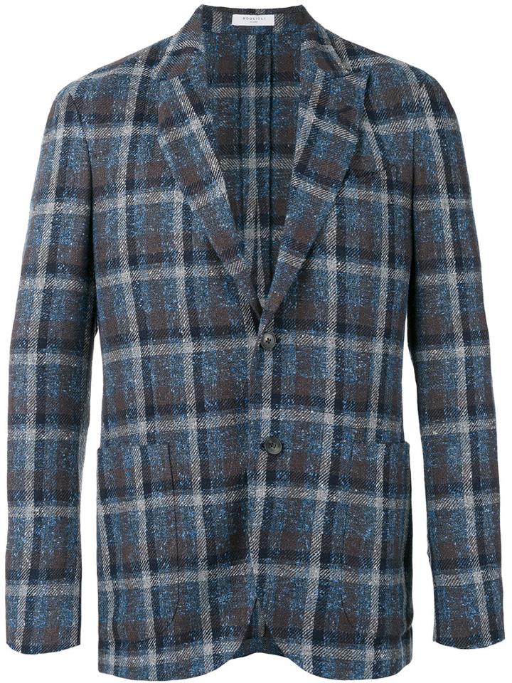 Boglioli Checked Blazer, Men's, Size: 54, Blue, Linen/flax/polyamide/cotton/cupro