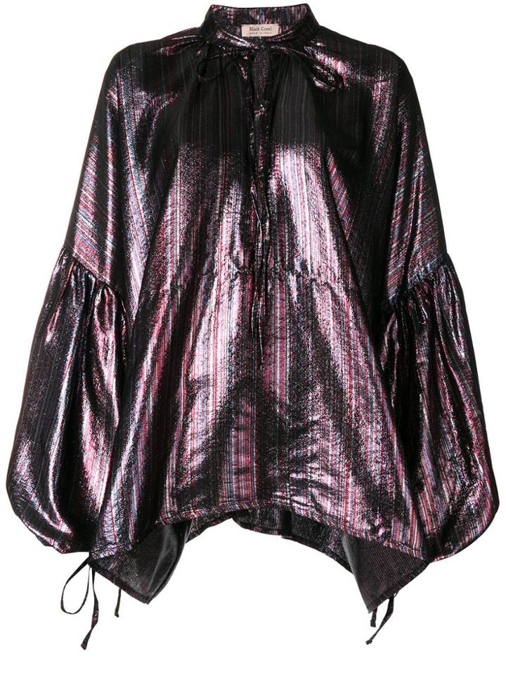 Black Coral Lace Up Blouse - Red