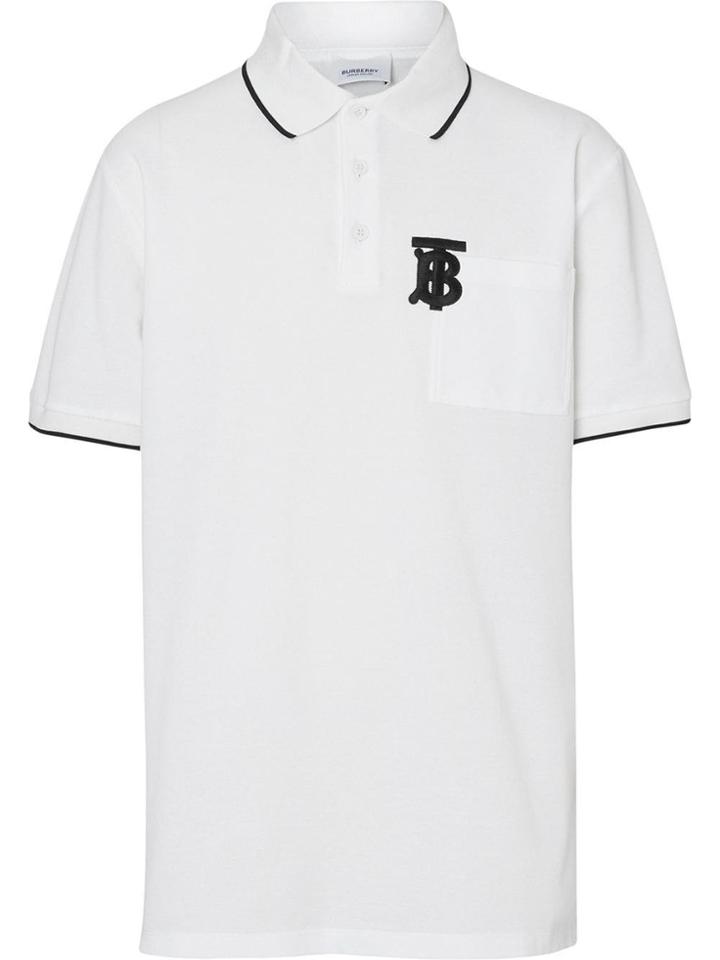 Burberry Monogram Motif Tipped Cotton Piqué Polo Shirt - White
