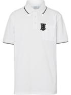 Burberry Monogram Motif Tipped Cotton Piqué Polo Shirt - White