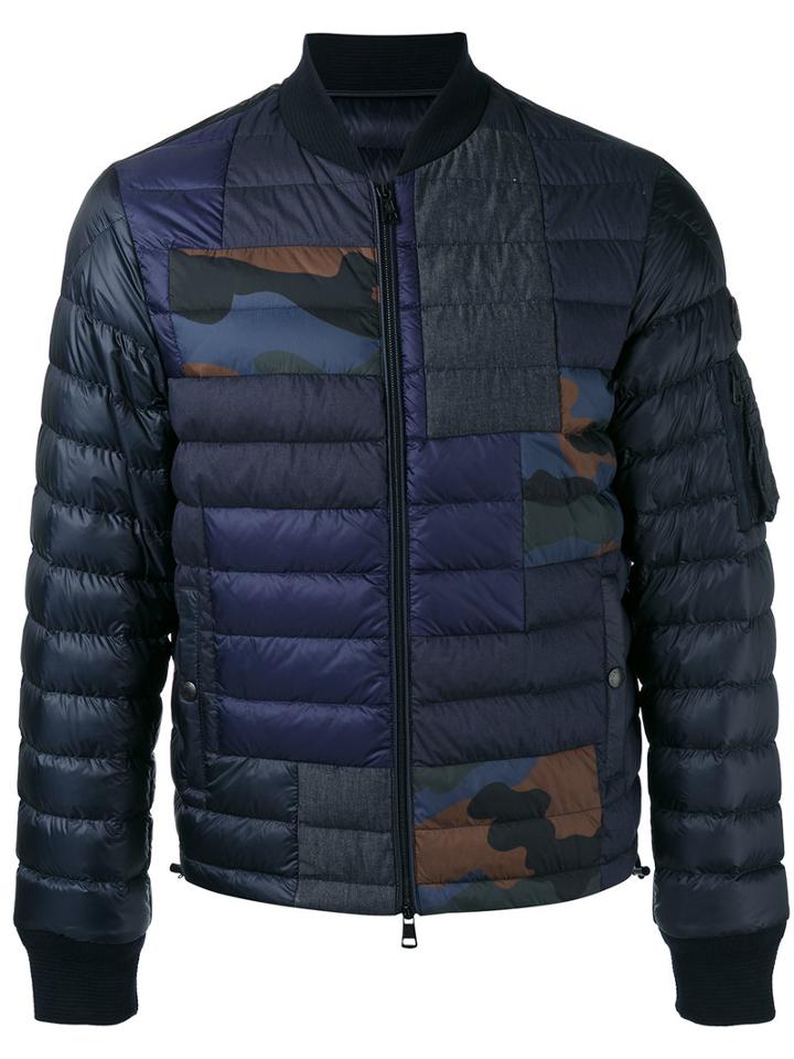 Moncler Camouflage-patch Zip Frontquilted Jacket, Men's, Size: 4, Black, Cotton/polyamide/spandex/elastane/goose Down