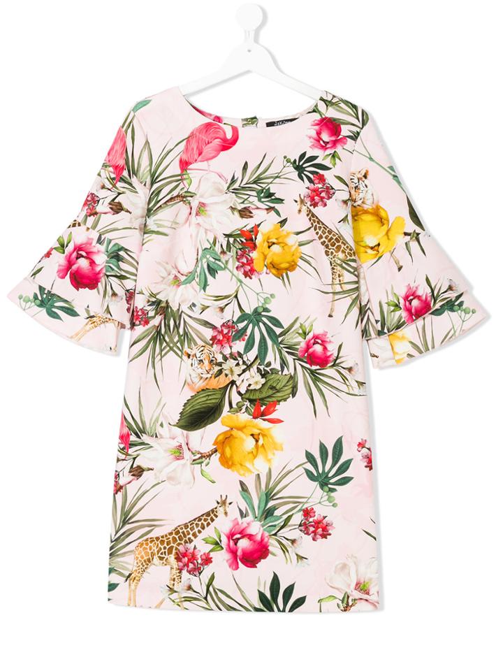 Monnalisa Jakioo Floral Print Dress - Pink & Purple
