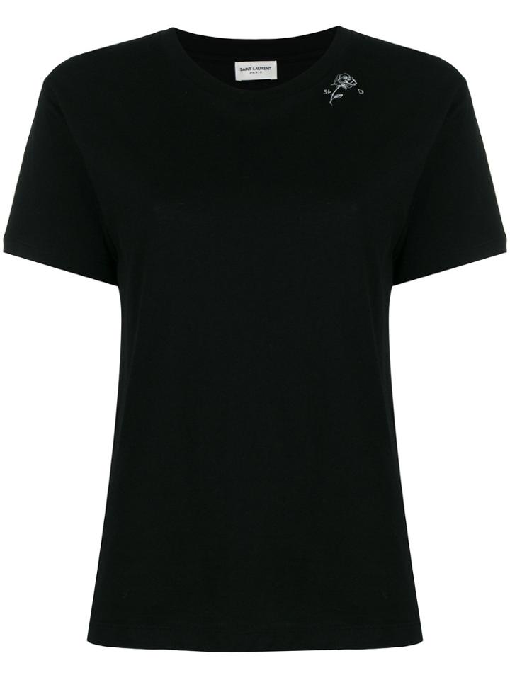 Saint Laurent Rose Print T-shirt - Black
