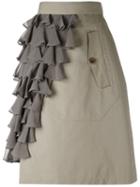 Kolor - Ruffle Panel Skirt - Women - Cotton/nylon/polyester/cupro - 3, Green, Cotton/nylon/polyester/cupro