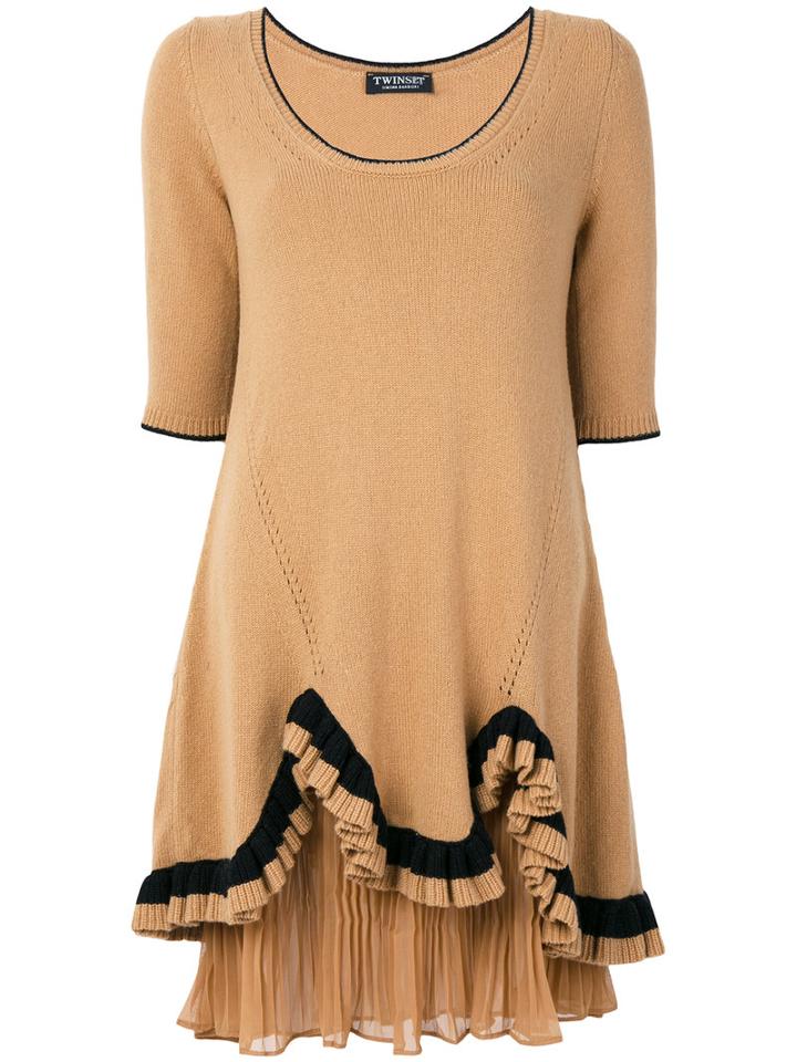 Twin-set - Ruffle Trim Jersey Dress - Women - Polyamide/viscose/cashmere/wool - M, Brown, Polyamide/viscose/cashmere/wool