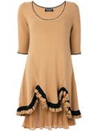 Twin-set - Ruffle Trim Jersey Dress - Women - Polyamide/viscose/cashmere/wool - M, Brown, Polyamide/viscose/cashmere/wool
