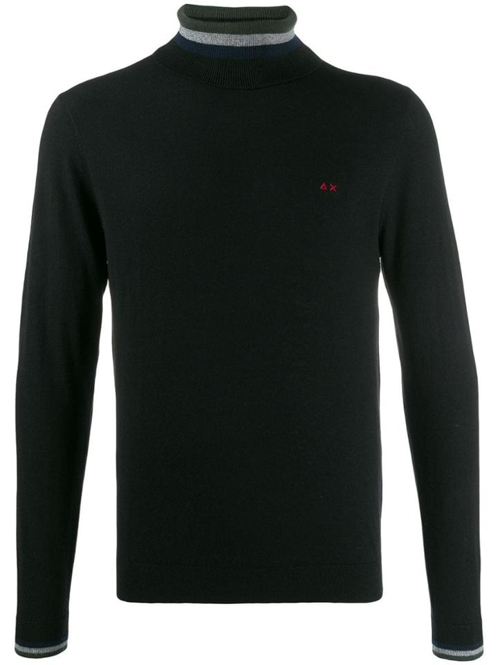 Sun 68 Stripe Detail Roll Neck Jumper - Black