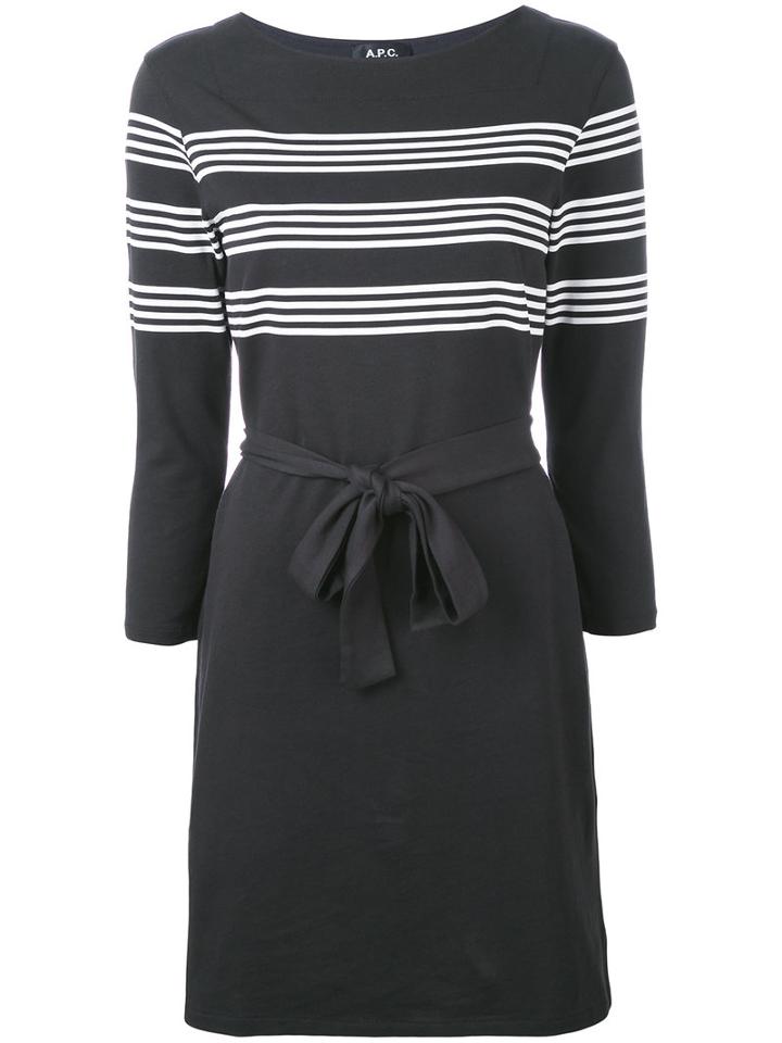 A.p.c. - Striped Print Belted Dress - Women - Cotton - L, Grey, Cotton
