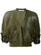 Givenchy Cropped Fishnet Cardigan, Women's, Size: M, Green, Cotton/polyamide
