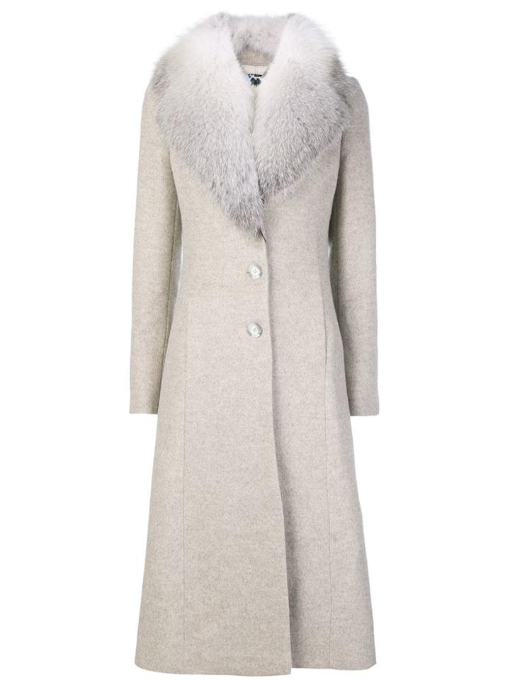 Blumarine Fur Collared Coat - Nude & Neutrals