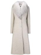 Blumarine Fur Collared Coat - Nude & Neutrals