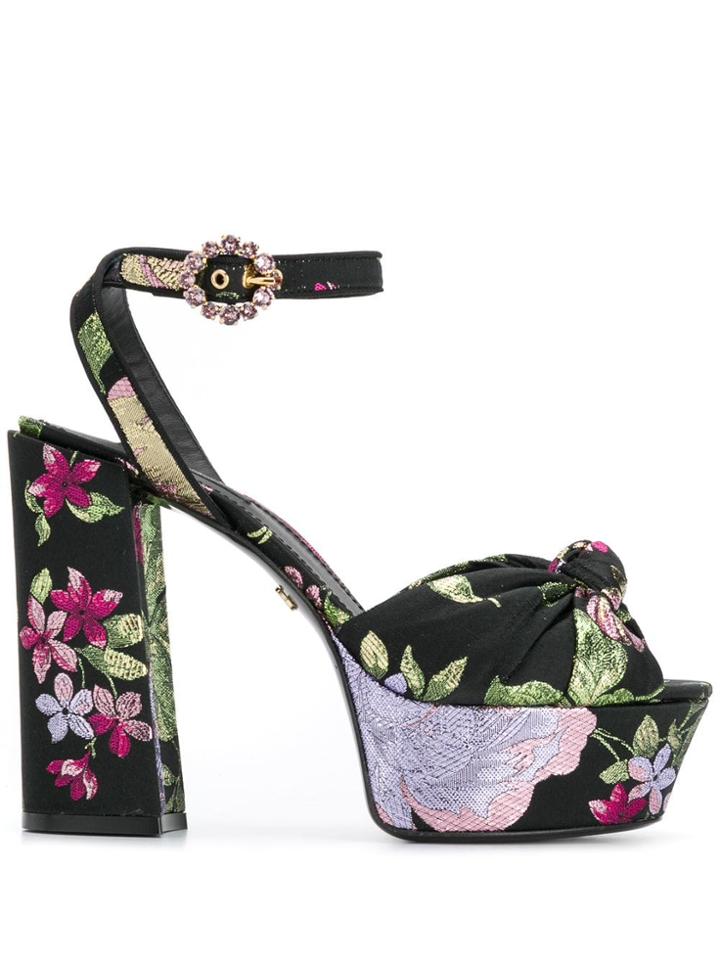 Dolce & Gabbana Floral Platform Sandals - Black