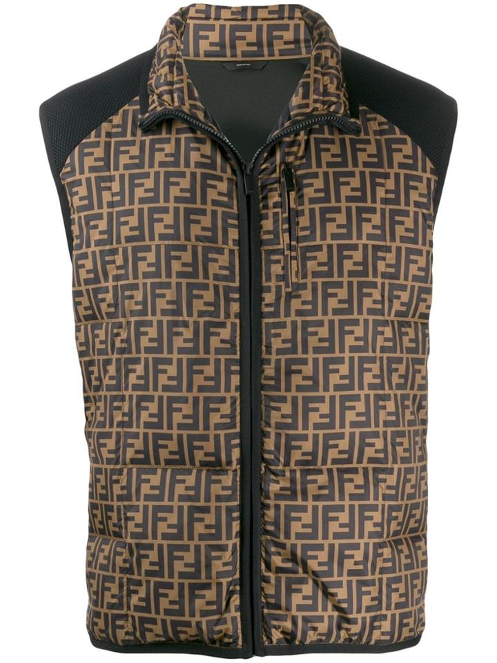 Fendi Printed Ff Logos Padded Gilet - Brown
