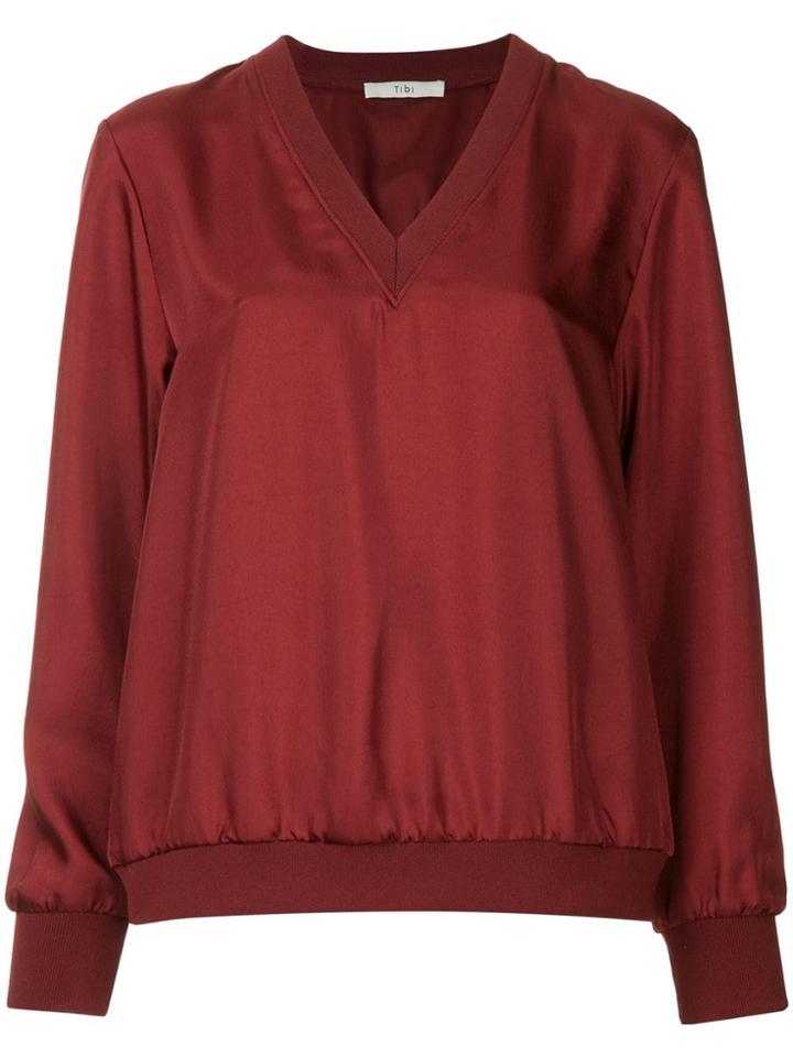 Tibi Mendini Twill V-neck Top - Red