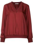 Tibi Mendini Twill V-neck Top - Red