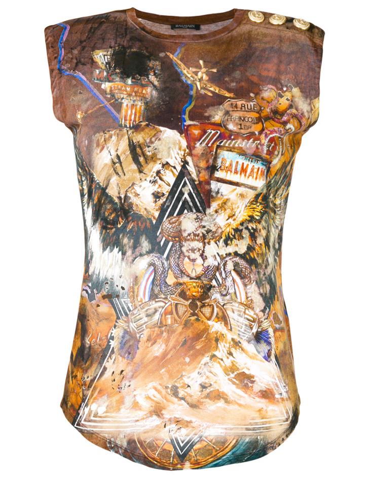 Balmain Wolf Print Distressed T-shirt - Multicolour