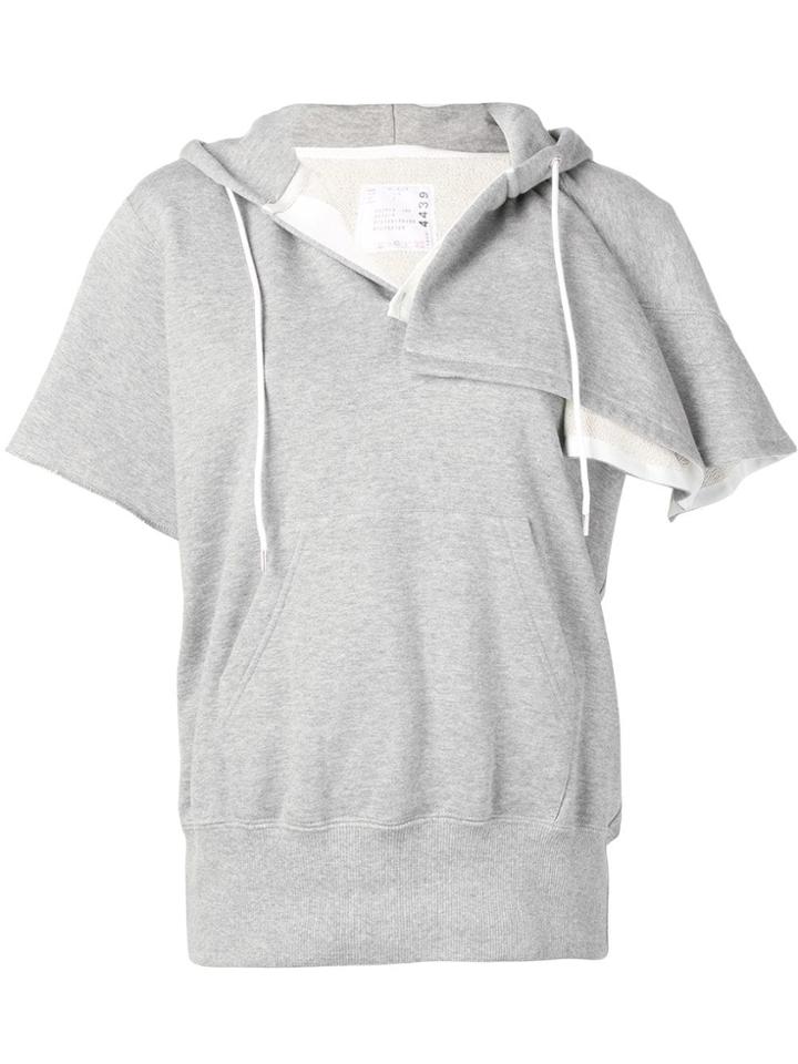 Sacai Asymmetric Short Sleeve Hoodie - Grey