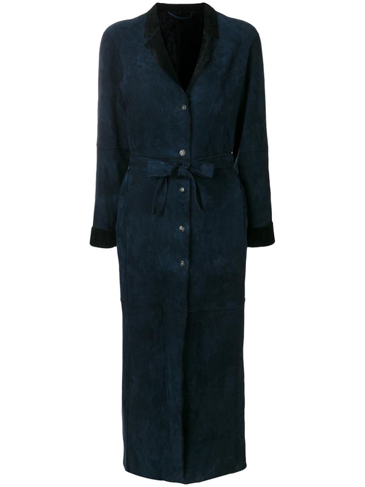 Giorgio Brato Belted Long Coat - Blue