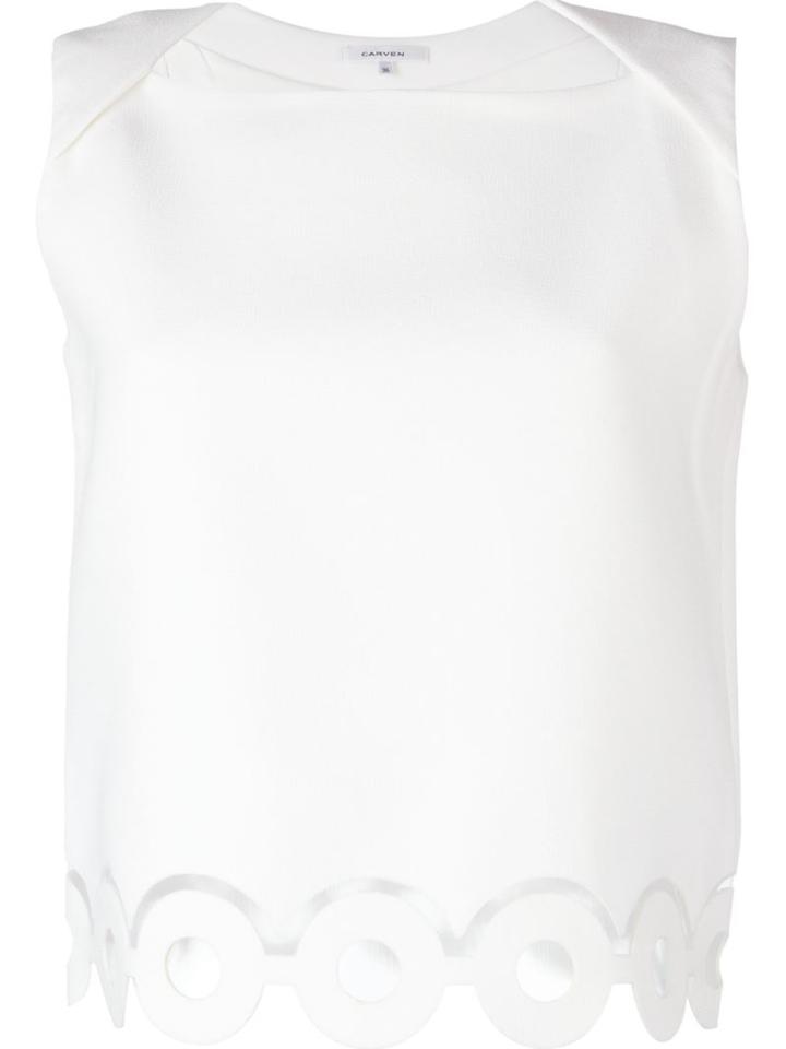 Carven Hoop Hem Tank Top, Women's, Size: 36, White, Polyester/triacetate