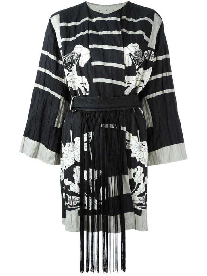 Antonio Marras Floral Print Fringed Belt Coat