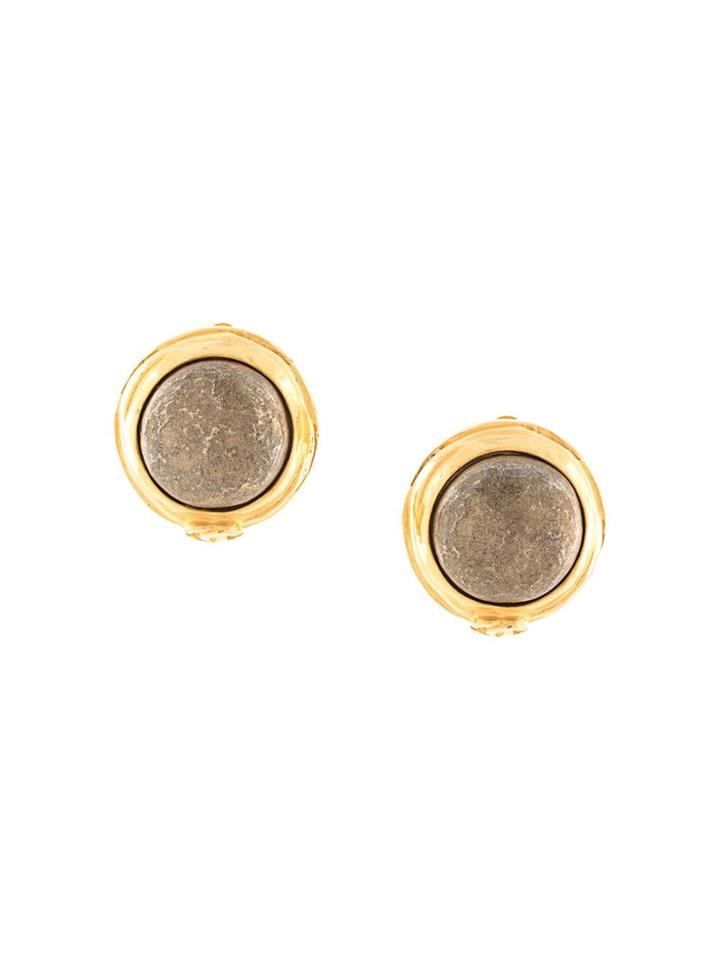 Chanel Pre-owned Round Stone Cc Earrings - Grey