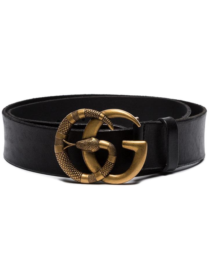 Gucci Black Marmont Snake Gg Brooch Leather Belt