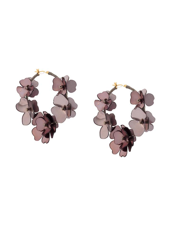 Oscar De La Renta Floral Hoop Earrings - Grey